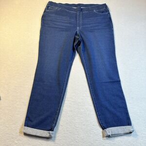 Pure Jill Indigo Knit Jeans Womens Pull On High Rise Denim Grotto Wash NWT Large